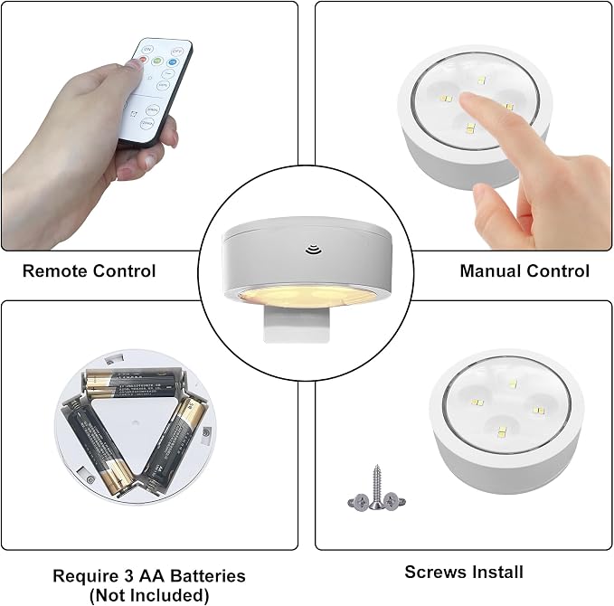 Xuolder Battery Operated Picture Lights Remote Wireless Magnetic Home Decor | 3-Pack Painting Light with 3 Lighting Modes,Timer&Dimmable Art Display Light for Artworking Frame Portrait Puck Lights-White - Image 6