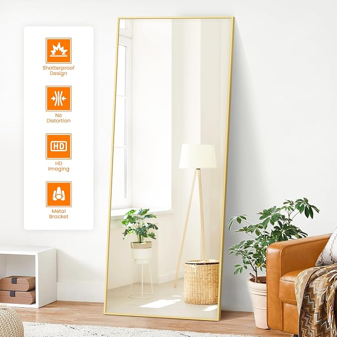 TRAHOME Full Length Floor Mirror 70"x24", Large Standing Body Mirror, Gold - Image 2