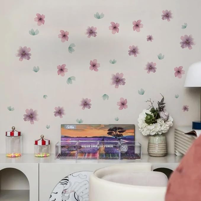 Flower Wall Decals - Peel and Stick Floral Flowers Wall Stickers,Removable Purple Flower Home Decor Art for Kids Living Room, Bedroom, Nursery Decor Wall Corner Decor (Purple Flower Wall Decals) - Image 6