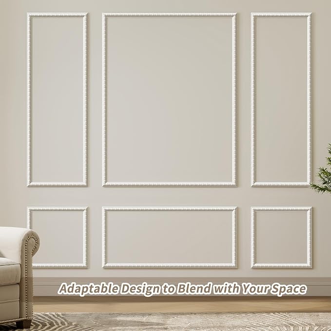 JBER Peel and Stick Wall Molding Kit, 6 Pre-Cut Wainscoting Panels, White | Ready-to-assemble pre-cut molding, 3D wall trim for interior wall décor, living room & bedroom, 3 top 3 bottom - Image 6