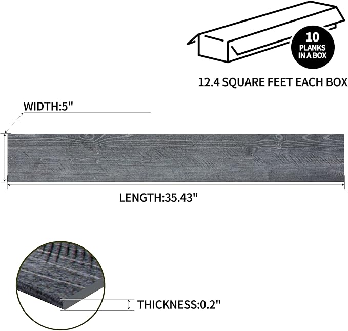 Brosisincorp Real Wood Shiplap Peel and Stick Wall Panel Saw-Gray 10 Pcs | Natural Pine Wood Plank for Interior Rustic Accent Wall, Easy DIY Self Adhesive, 35.43" L x 5" W Each, Covers 12.4 Sq Ft - Image 3