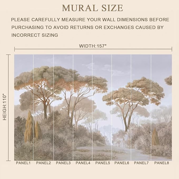 MFWFM Forest Peel and Stick Wallpaper Vintage Jungle Landscape Wall Mural | 157"x110", for Bedroom Living Room Bathroom, Self Adhesive Canvas - Image 3