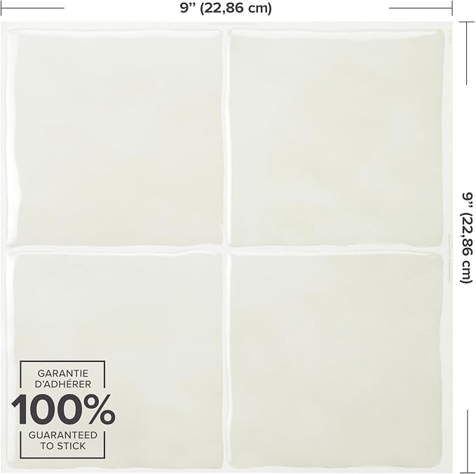 Smart Tiles Peel and stick backsplash, Zellige Chalk White, 9"x9" - Image 4