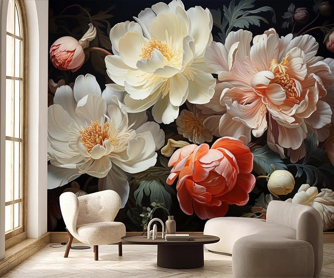 PYFFYP-3D Floral Peel and Stick Wallpaper murals with Dark Peony - Image 3