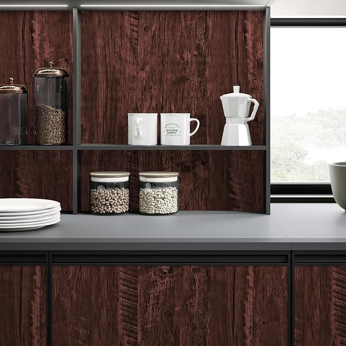 Wood Contact Paper Red Brown Faux Wood Peel and Stick Wallpaper Vintage Removable Self Adhesive Wooden Wallpaper Woods Grain Contact Paper for Countertops Cabinets Walls 17.3"x200" - Image 6