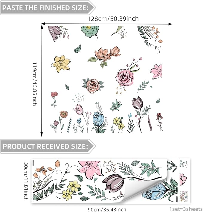 Large Boho Floral Wall Decals Watercolor Flower Wall Stickers for Bedroom Living Room, Removable Peel and Stick Wall Art for Girls Bedroom Living Room Nursery Dorm Room - Image 2