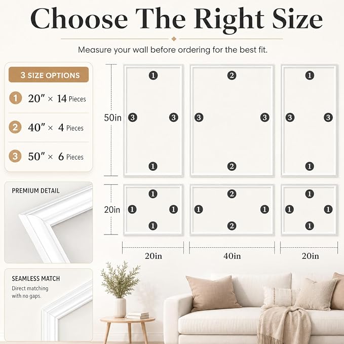 Accent Peel and Stick Wall Molding Kit Frame Pre Cut Moulding Panels | (50"x40"x20") White Self Adhesive Board and Batten Wall Panel kit Ready to Assemble Art Decorative Arch Wall Molding - Image 7