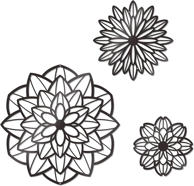 Zzbakress 3 Pcs Metal Flowers Wall Art Bathroom Wall Decor (Black Modern) | Farmhouse Flower Bathroom Decor Wall Decorations For Bathroom, Living Room, Office, Kitchen, Hallway And Outdoor by Zzbakress