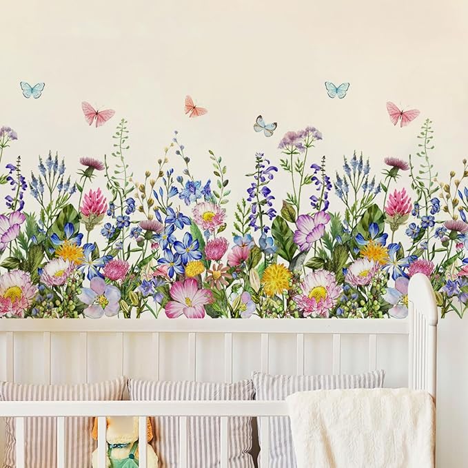 4 Pieces Flowers Wall Decals Vinyl Flowers Wall Stickers Removable Floral Murals Peel and Stick Colorful Flower Decor for Girls Bedroom Living Room Nursery (Butterfly) by Incholl
