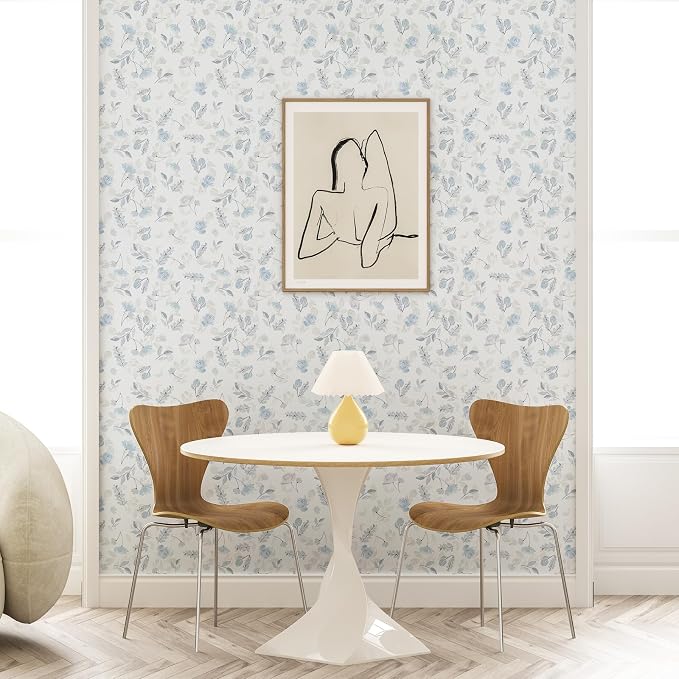 Soft Blue Watercolor Floral Peel and Stick Wallpaper, 17.3" x 472" Removable & Waterproof Vinyl Wallpaper, Soft Pastel Flower Self-Adhesive Contact Paper for Nursery Bedroom Cabinets - Image 4