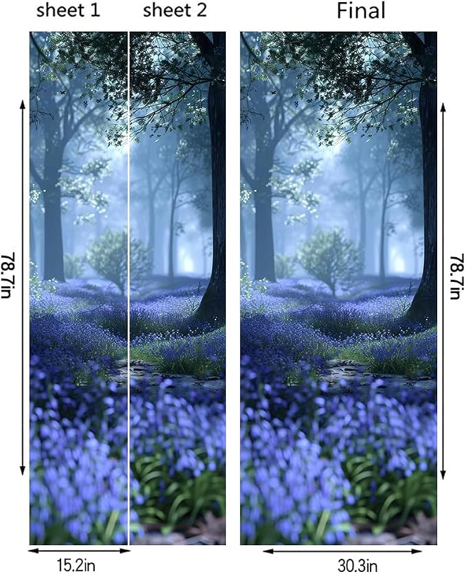 REDAMANCY 30.7"x79" Purple Lavender Flowers Forest Peel and Stick Door Stickers Vinyl 3D Mural Decals Modern Wallpaper Self-Adhesive, Waterproof, Removable Decor for Kitchen - Image 2