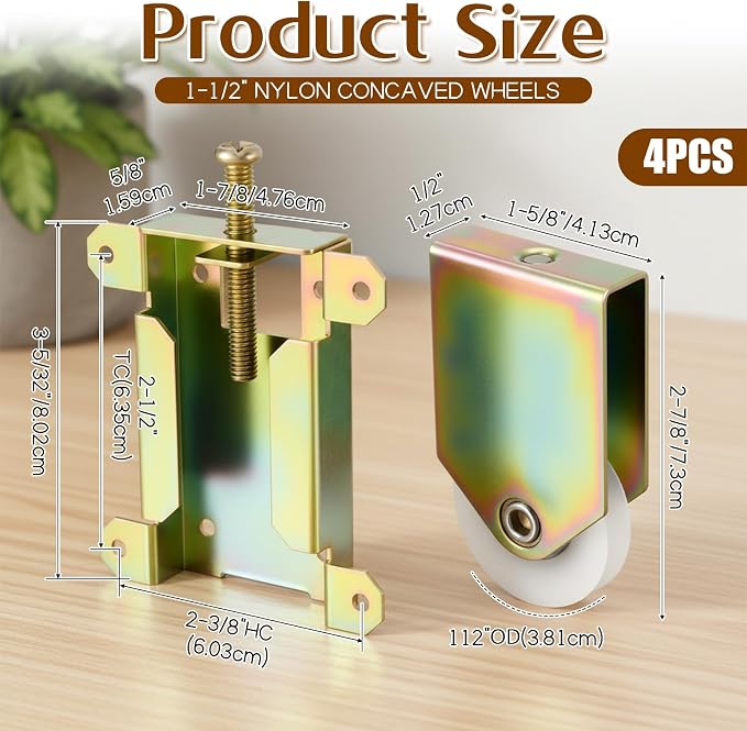4 Pcs 2-1/2" Sliding Mirror Closet Door Rollers Replacement Assembly - Image 2