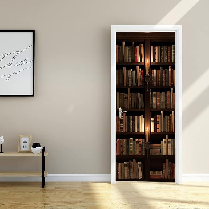 artfanke 3D Retro Book Shelf Door Sticker Peel and Stick 30.3"x78.7" - Self-Adhesive Door Murals Wallpaper Waterproof PVC Wall Decal for Bedroom Decor (2 Sheets/Set) - Image 6