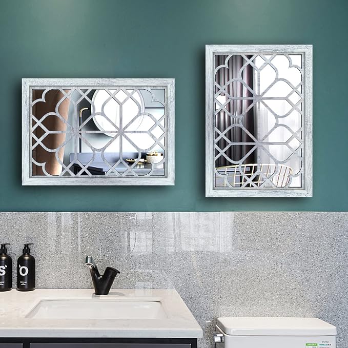 Wocred Set of 2 Rectangular Wall Mirror,Gorgeous Rustic Farmhouse Accent Mirror,Rustic White Color Entry Mirror for Bathroom Renovation,Bedrooms,Living Rooms and More(11”x15”) - Image 6