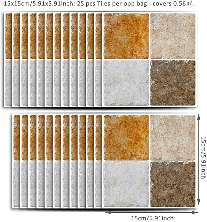 25 Pcs Self-Adhesive Tile Transfer for Home Decor, Peel and Stick Water-Proof Backsplash Wall Tile Sticker Decals for Kitchen Bathroom, 6x6inch - Image 6
