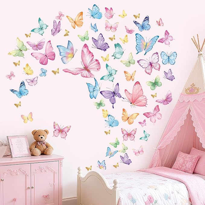 wondever Watercolor Butterfly Wall Decals Pink Butterflies Wall Stickers | Peel and Stick, Removable, Wall Art Decals, Wall Decoration, Kids Room, Girls Bedroom Baby Nursery Playroom Decor - Image 3