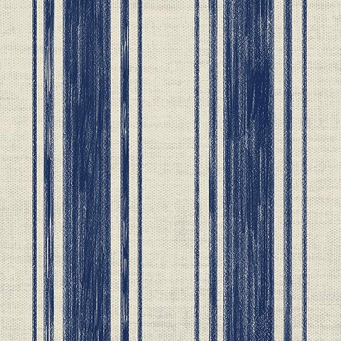 Safiyya Wallpaper Peel and Stick Blue and Cream White Hand-Painted Striped Contact Paper Vintage Wall Paper Self Adhesive Removable Wallpaper for Bedroom Bathroom Vinyl 17.3"×78.7" by SAFIYYA