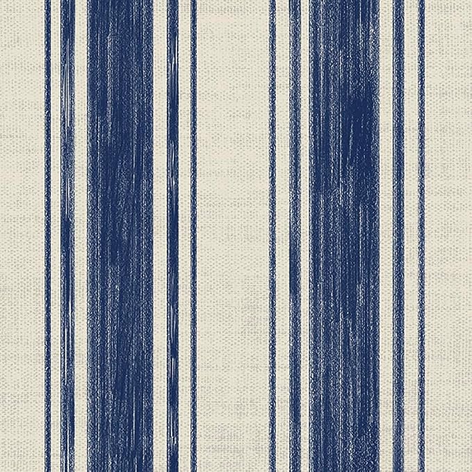 Safiyya Wallpaper Peel and Stick Blue and Cream White Striped 17.3"×197" Vintage Hand-Painted Contact Paper Stick on Wall Paper Vinyl Self Adhesive Removable Wallpaper for Bedroom Bathroom by SAFIYYA