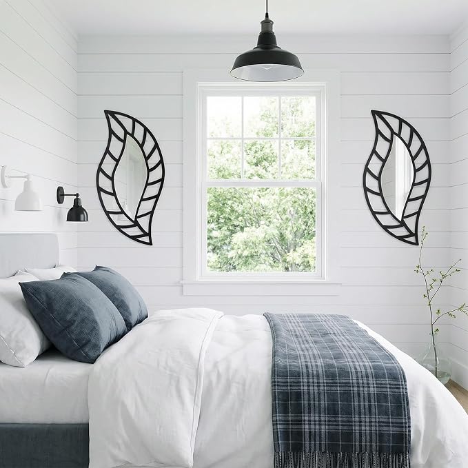 2 Pack Leaf Teardrop Wall Mirrors, 7.87x15.75 inches Black Decorative Wall Mounted Mirrors Acrylic Walls Mounted Decorations for Living Room Bedroom Bathroom Vanity Entryway Home Decor - Image 3