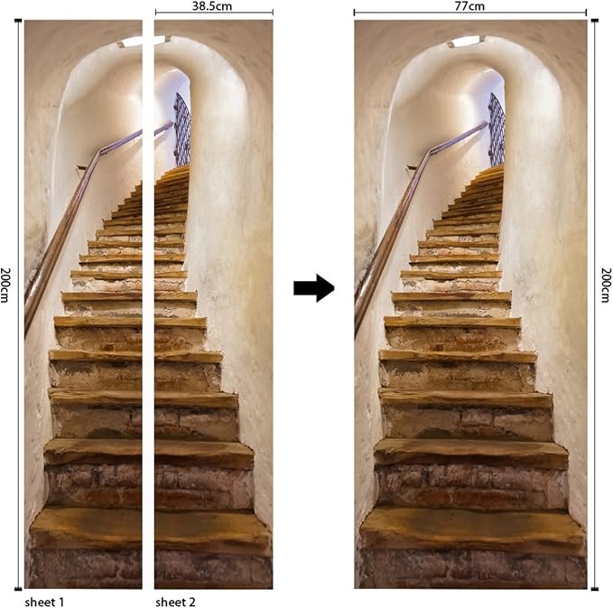 artfanke 3D Peel and Stick Door Stickers 30.3"x78.7"-Stone Ladder Door Wallpaper Murals Decal Self-Adhesive for Bedroom Home Decor (2 Sheets/Set) - Image 6
