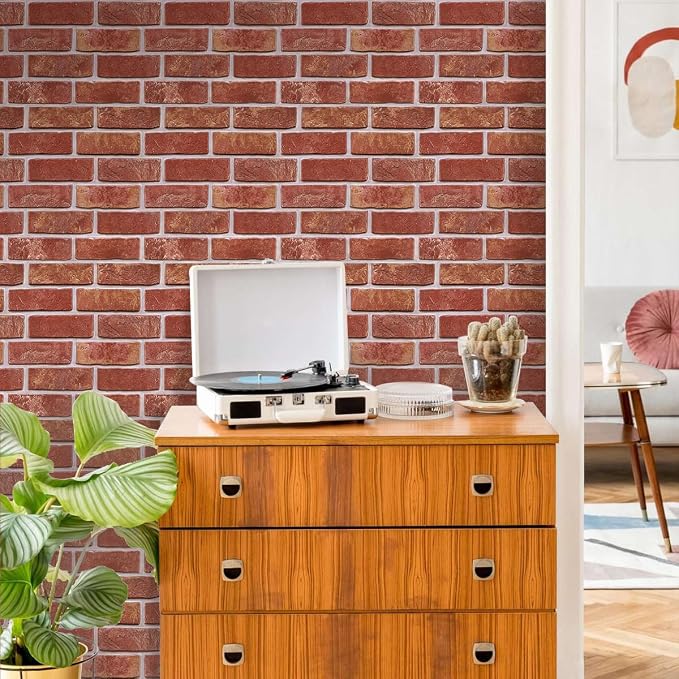 COMSTICKC 3D Faux Brick Wall Panels Peel and Stick, 10 Pcs 11.8" x 11.8" | Red, Not Real Brick, Ultra-Light Thin PVC Fake Brick Backsplsh Sticker Wall Covering for DIY Interior Decor - Image 7