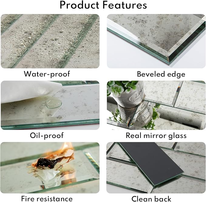 Lovdeco Light Antique Mirror Tile, Beveled Subway Mirror Backsplash 3x12 Inch for Kitchen Bathroom Wall (20 Pcs, 5 SQ.FT.) - Image 4