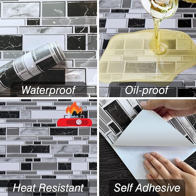 Livebor Kitchen Wallpaper Peel and Stick for Bathroom 11.8inch x 393.7inch | Kitchen Contact Paper Backsplash Tiles Wallpaper Peel and Stick Waterproof Countertop Wallpaper for Bathroom Cabinet Vinyl - Image 4