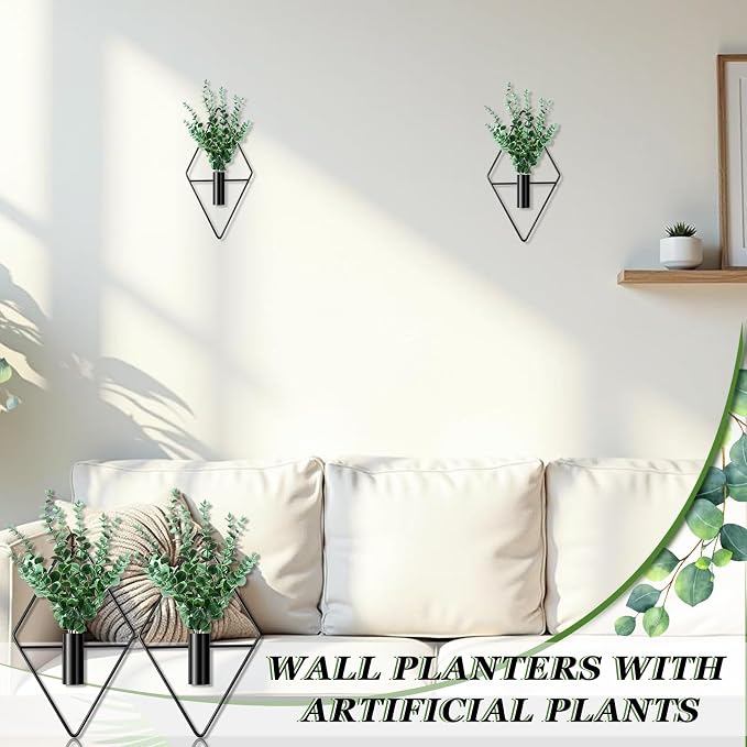 Canlierr 4 Pcs Wall Decor Hanging Planters, Eucalyptus, Black - Image 5