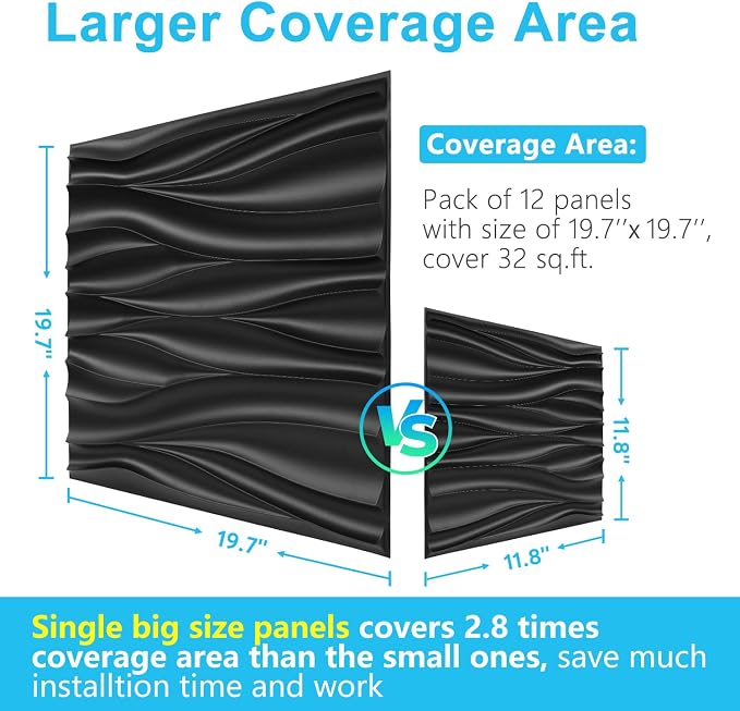 STICKGOO Black 3D Wall Panels, Wave Design, 19.7''x19.7'' | Accent Wall Panels for Interior Wall Decor, Living Room, Bedroom, Office, Pack of 12 - Image 6