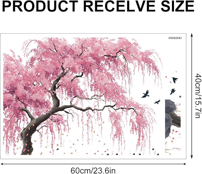 Cherry Blossom Tree Wall Decals Stickers, Watercolor Floral Wall Art Peel and Stick, Removable Vinyl Wall Decor for Bedroom, Living Room, Office, Home Decoration - Image 2