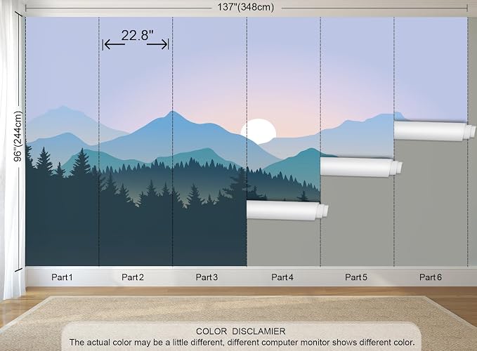 Mountain Landscape Peel and Stick Wallpaper Blue Forest Wall Mural | 137"x96", Self Adhesive Canvas, for Bedroom Living Room Bathroom, Seamless, No overlapping - Image 3