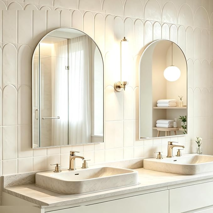 Wall Mounted Mirror, Arched Wall Mirror for Bathroom, 20"x30" Arch Bathroom Mirror with Metal Frame, 2 Pieces White Vanity Mirror Decor for Mantle, Bedroom, Entryway by NEUWEABY