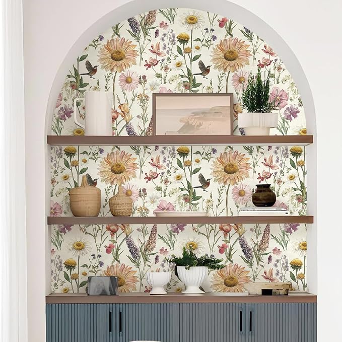 Livebor Floral Peel and Stick Wallpaper for Bathroom 16.9inch x 196.8inch | Floral Bird Contact Paper Vintage Flower Wallpaper Peel and Stick Self Adhesive Waterproof Flower Decorative Wall Paper Vinyl - Image 9