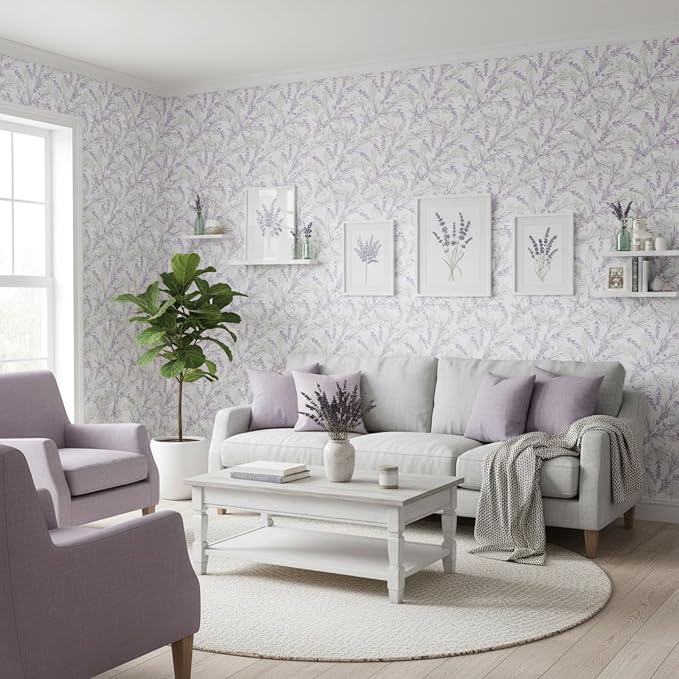 Drydiet Lavender Wallpaper Peel and Stick Contact Paper 15.8 x 118.1 | Self Adhesive, Purple Floral Design, Easy Apply Remove, for Drawer Liners Home Locker Dorm Classroom Living Room Decor - Image 5