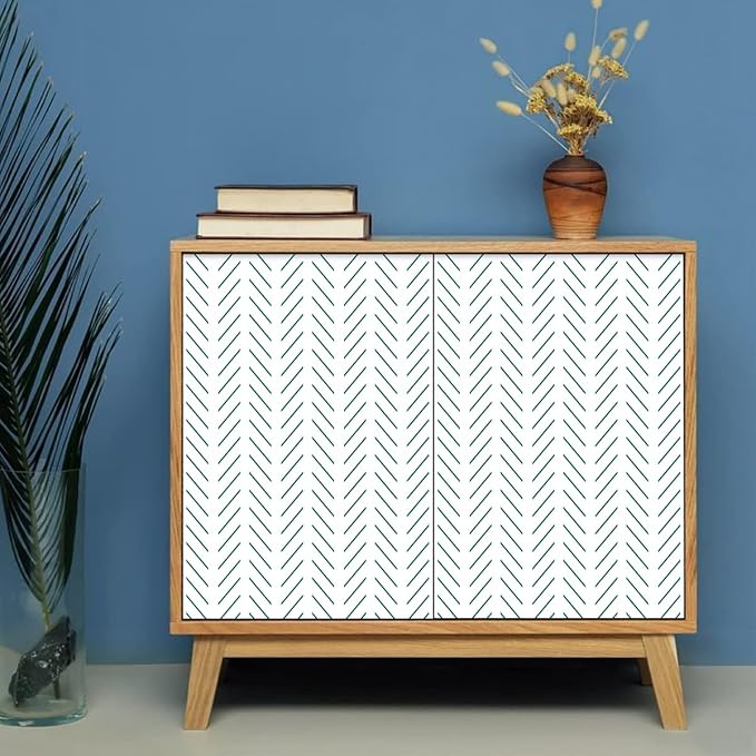 Erfoni Peel and Stick Wallpaper Green Herringbone Wallpaper for Bathroom | 17.7in x 393.7in Modern Geometric Removable Contact Paper Green and White Line Peel Stick Self Adhesive Wallpaper for Walls - Image 3
