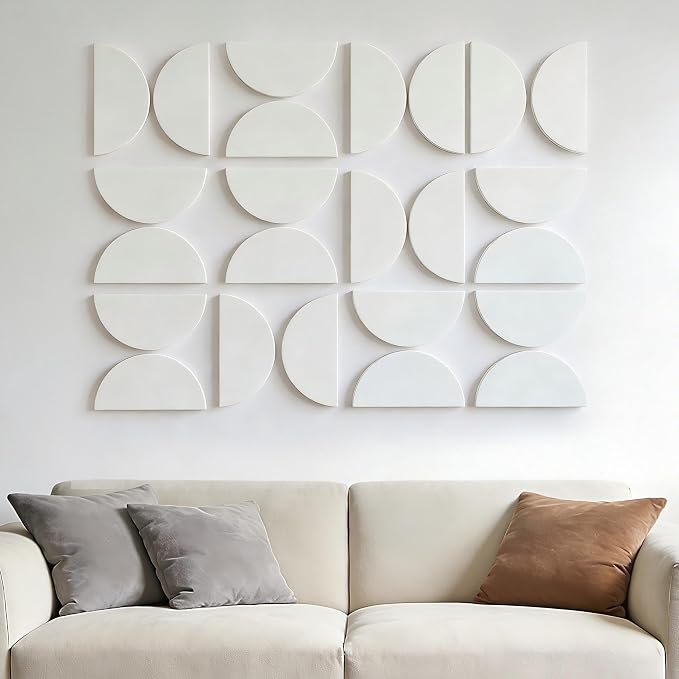 Half Circles 3D Wall Panels, Wall Decor Accents, Geometric Art, Large Wall Art, Landscape Home Decoration Modern and Minimalist For living Room,Bedroom, Office-24-Pack Panel Kit (White-24 PACK) by Unknown
