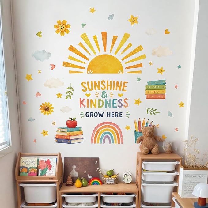 Boho Sun Wall Decal Watercolor Modern Half Sun Wall Decal Sun Rainbow Books Wall Stickers Vinyl Sticker for Classroom Playroom Bedroom Wall Decor - Image 7