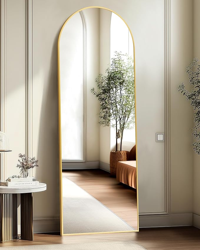Arched Full Length Mirror, 56"x15" Standing Body Mirror for Wall, Gold by TRAHOME