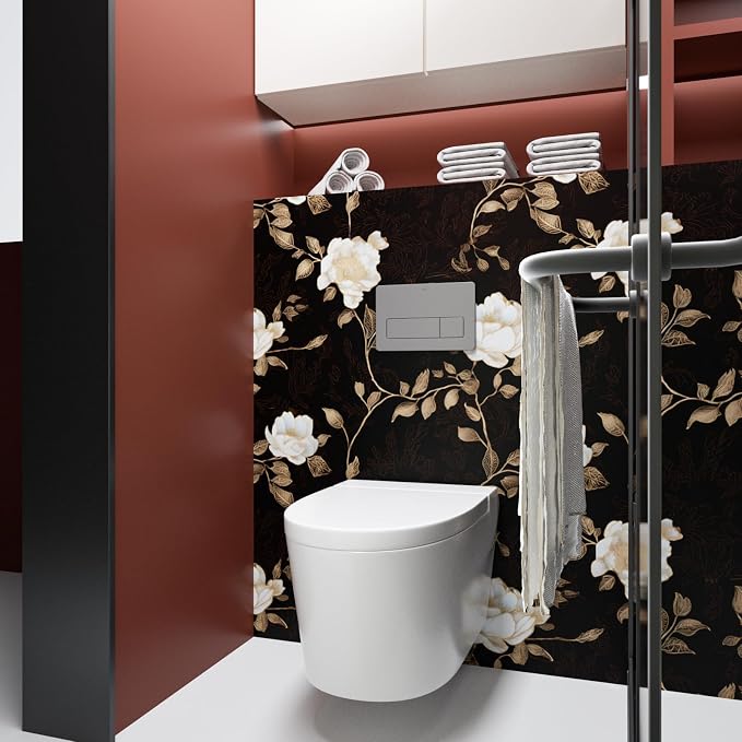 Laatse Vintage Dark Black Golden Floral Wallpaper Peel and Stick 17.5"x393" | Self Adhesive/Removable/Waterproof/Thick Vinyl Contact Paper for Bathroom Bedroom Shelf Cabinet Drawer,Prepasted,Easy Peel - Image 8