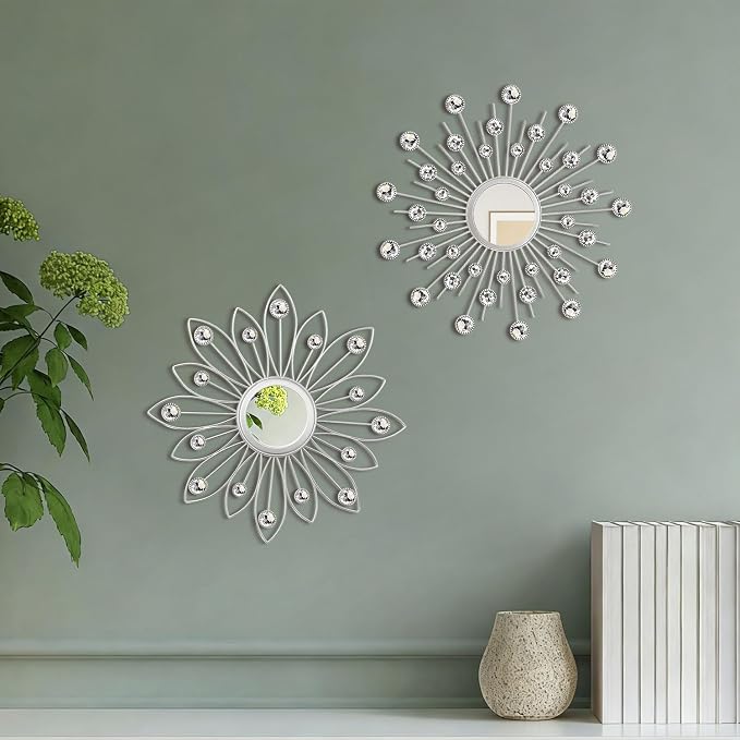 2 Pack Metal Mirrors for Wall Boho Sunburst Wall Mirror Home Decor Modern Decorative Wall Art for Bedroom Living Room Entryway by Unknown