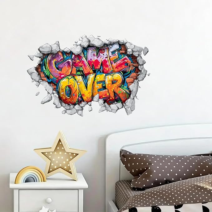 Game Over Wall Decals Stickers, Graffiti Letter Wall Art Peel and Stick, Removable Vinyl Wall Decor for Bedroom, Living Room, Office, Home Decoration - Image 8