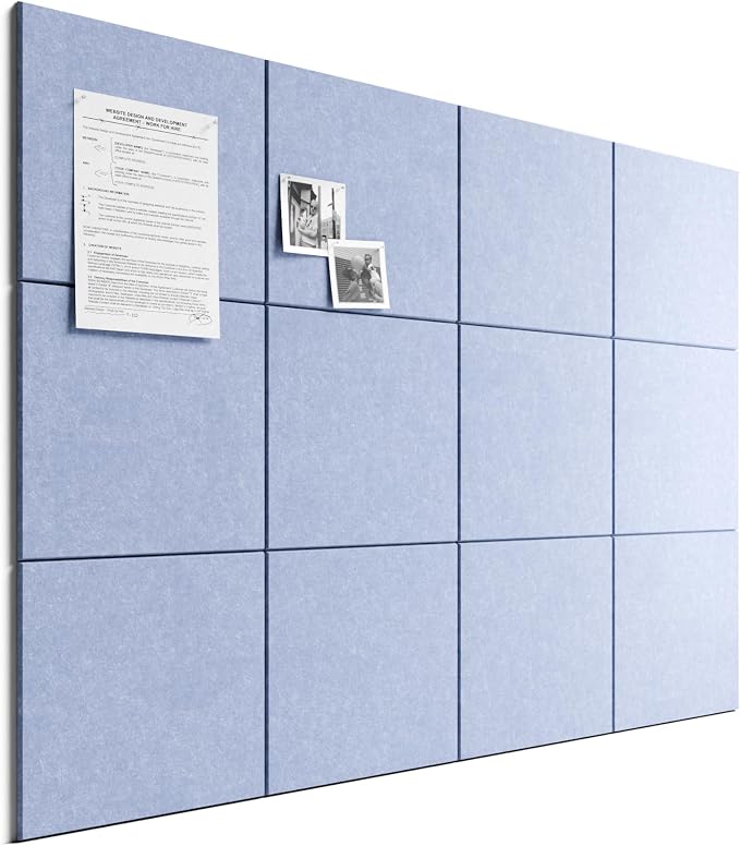 Bumusty 48"x 36" Large Felt Bulletin Board Tiles, Soft Periwinkle | 12-Pack Cork Board Alternative, Wall Decor, 30 Pushpins, 60 Adhesive Tabs, Vision Board, Office, Classroom, Home, Dorm by BUMUSTY