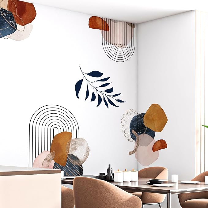 Boho Mid-Century Modern Wall Decals Peel and Stick, Large Archs Abstract Vinyl Wall Stickers, Removable Leaves Plants Home Decor Art for Bedroom Living Room Classroom Office - Image 6