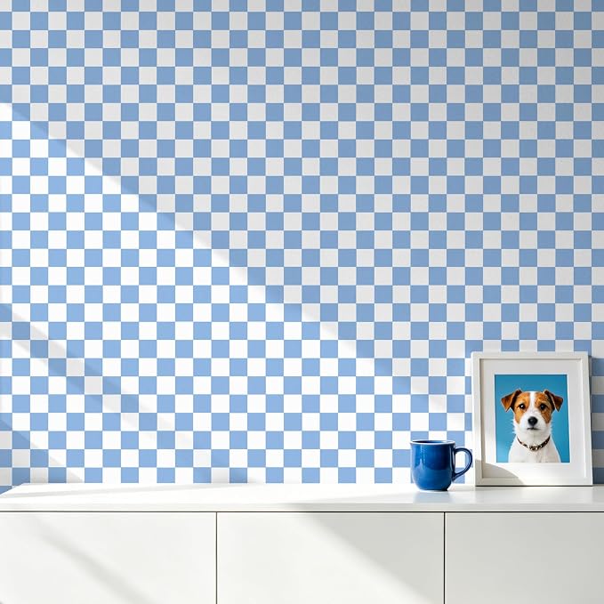 Blue and White Contact Paper Mosaic Checkered Peel and Stick Wallpaper 17.3"x200" Self Adhesive Waterproof Vinyl Roll for Bathroom Kitchen Backsplash Cabinets Shelf Liners Drawers - Image 6