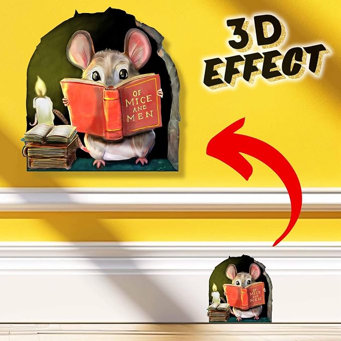 Mouse Reading Book Wall Sticker Decal – Kids Room, Classroom, Home Decor, Bookcase, Book Lover Gift, Children's Bedroom, Nursery, Cute Mouse, MICESTERPIECE - Image 2