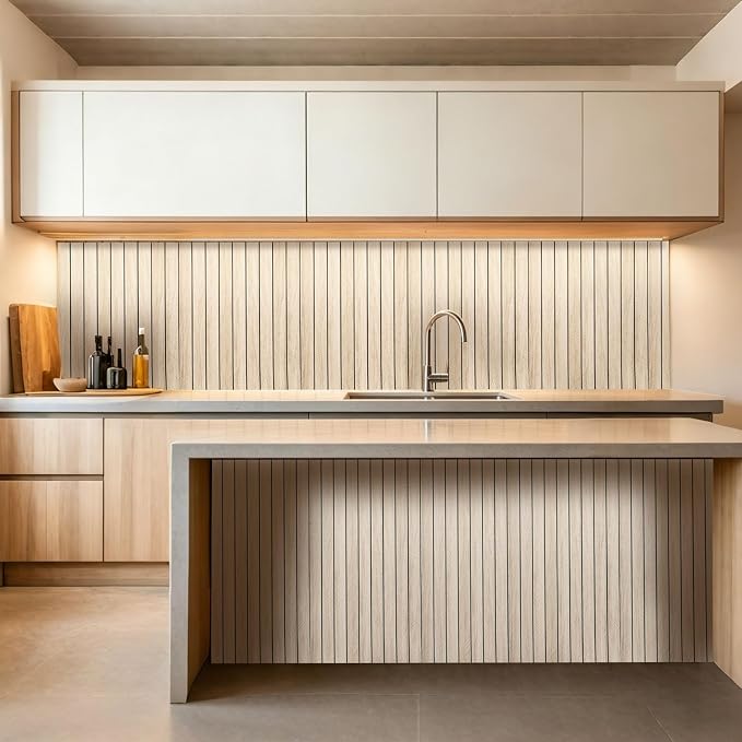 3D Peel and Stick Wall Panels PVC Grille Slat 394"x15.8" Self-Adhesive Wall Sticker Soundproof Paneling for Walls and Ceiling in Faux Herringbone Oak Texture - Image 7