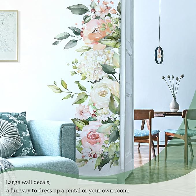 Flowers Leaves Wall Decals Peel and Stick, Large Floral Flowers Wall Stickers, Removable Vine Home Decor Art for Bedroom Living Room Classroom Office - Image 4