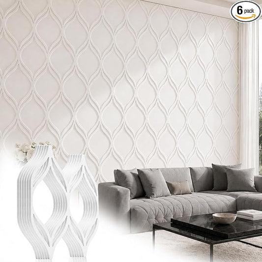 Yalikop 6 Pcs 3D 12 Inch Wall Panels Premade Wainscoting Kit, Symmetrical | Large Art Decorative Molding Panel for Wall 12"w x 12"h x 0.3"p Moroccan Wall Art for Living Rooms, Offices Without Glue by Yalikop