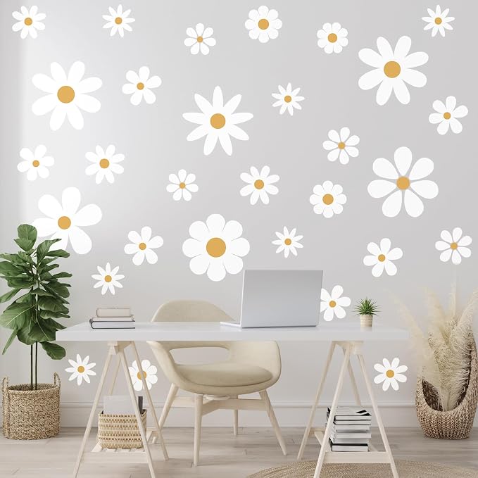 TaoBary 12 Sheet Daisy Wall Sticker Decal White Large Flower Wall Decals | Big Flower Wall Sticker, Floral Decal, Daisy Bedroom Room Decor, Removable Peel and Stick, Nursery Home Wall Decor - Image 4