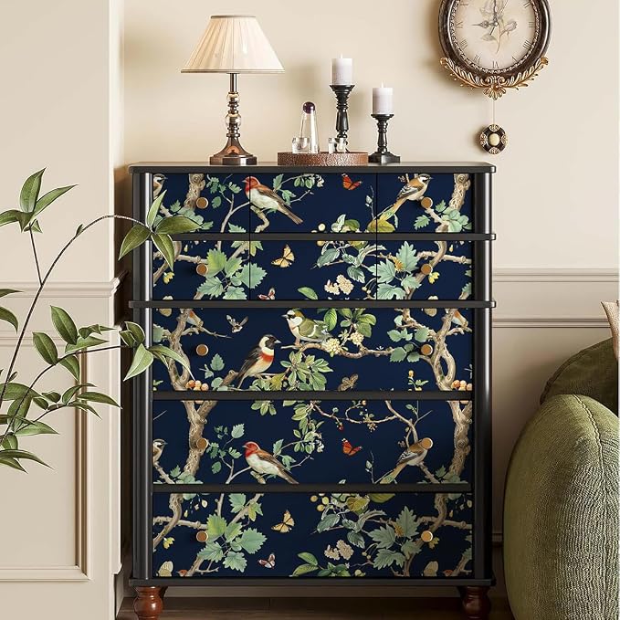 Nukofal Dark Bird Peel and Stick Wallpaper Floral Contact Paper for Cabinet | Floral Wallpaper Peel and Stick Bird Contact Paper 16.9"x196.8" Waterproof Boho Self Adhesive Removable Wall Paper Decor Viny - Image 3